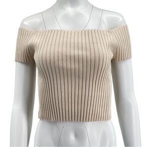 NWT Timeless Boutique Ribbed Off The Shoulder Crop Top M/L Oatmeal